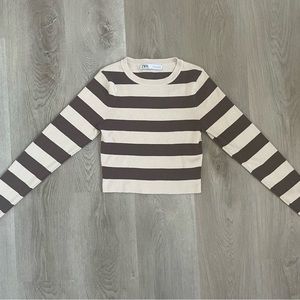 Zara Brown And Cream Striped Shirt